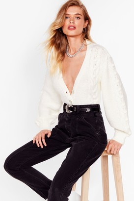 Nasty Gal Womens Cable Knit Low V Neck Cardigan - White - L