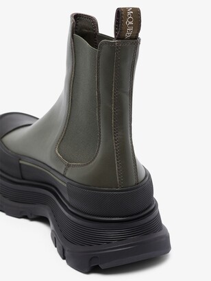 Alexander McQueen Khaki Tread Slick Leather Chelsea Boots
