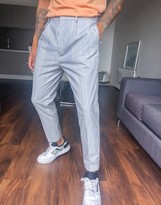 Thumbnail for your product : ASOS DESIGN tapered trouser in white and blue stripe with turn up