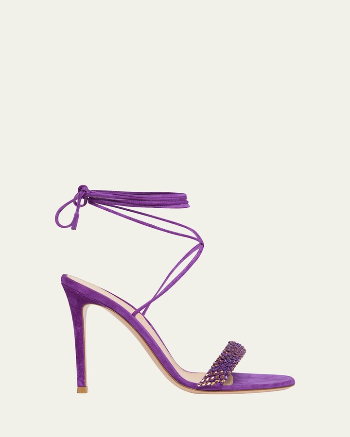 Gianvito Rossi Multicolor Crystal Suede Ankle-Strap Sandals