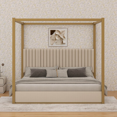 Red Barrel Studio King Size Upholstery Canopy Platform Bed With Headboard And Metal Frame