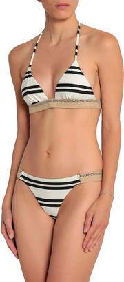 Vix Paula Hermanny Woven-trimmed Striped Low-rise Bikini Briefs