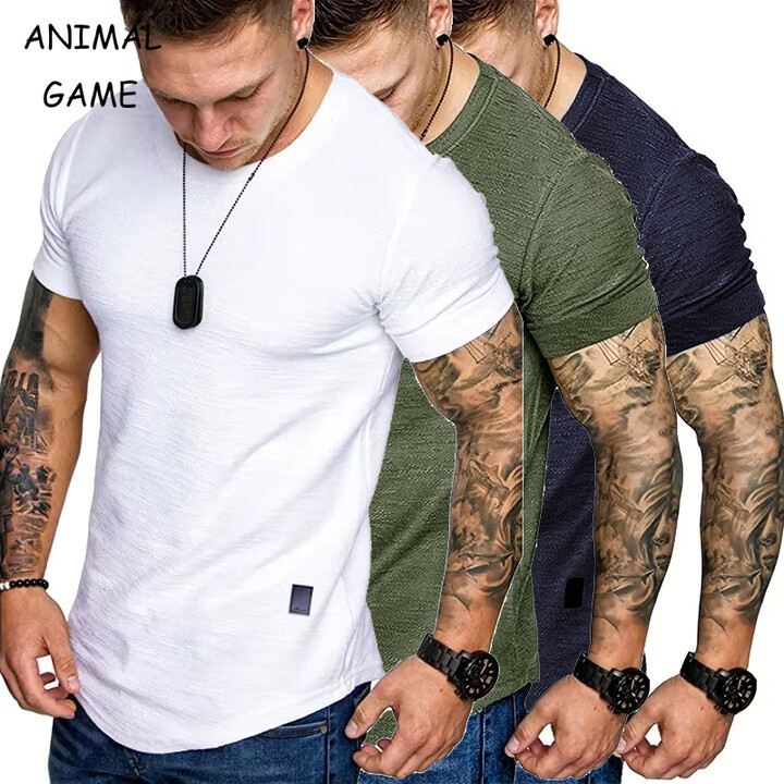 ANIMAL GAME Mens Short Sleeve T-Shirts Crew Neck Casual Shirt Summer Basic Lightweight Fashion Active T Shirts Sports Running Shirt