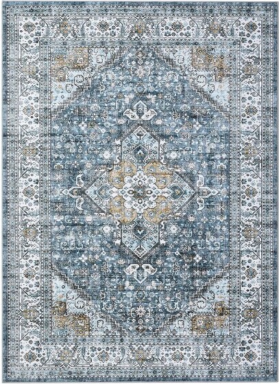 Coolmee 10*13FTWashableNon-SlipVintageDistressedOrientalFloralRugLowPileFoldableIndoorCarpet