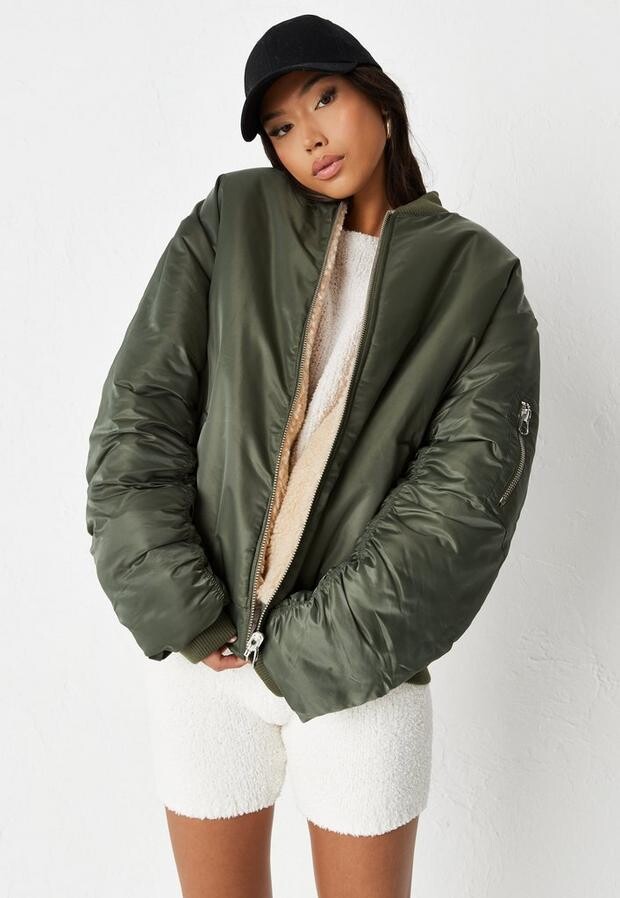 khaki stretch bomber jacket