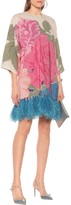 Thumbnail for your product : Valentino feather-trimmed floral silk minidress