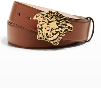 Versace Mens Black Gold Medusa Logo-buckle Leather Belt - ShopStyle