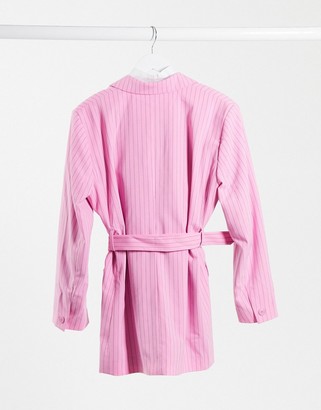 Weekday Jean co-ord recycled pinstripe belted blazer in pink