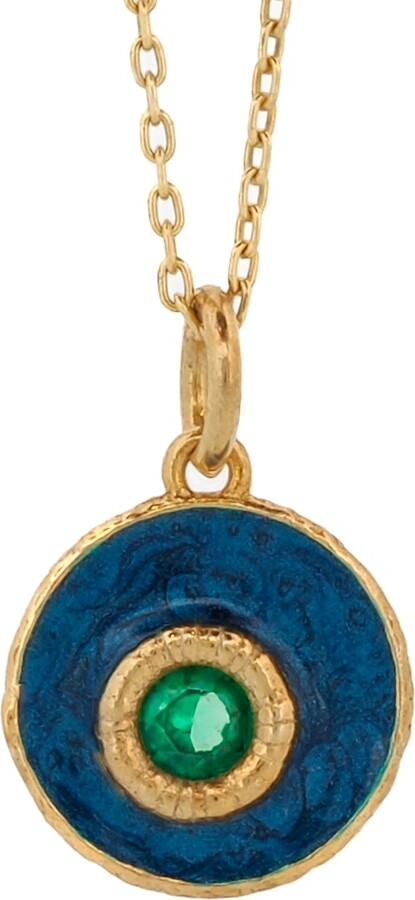 Ebru Jewelry Blue / Green / Gold Blue Enamel Jade Stone Evil Eye Pendant Gold Chain Necklace - Blue