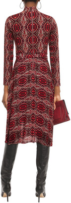 Alice + Olivia Belted printed jersey and crepe de chine midi dress