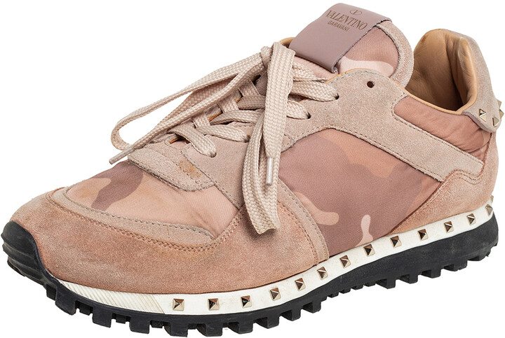 Valentino Canvas And Suede Rockrunner Sneakers Size 39 - ShopStyle