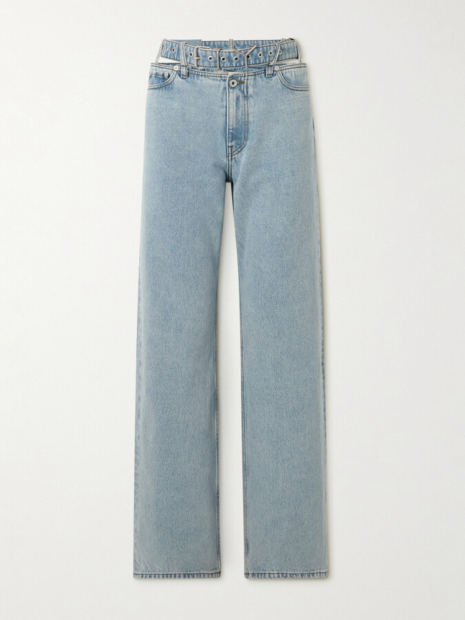 Y/Project Evergreen Belted Cut-out Organic High-rise Straight-leg Jeans - Blue