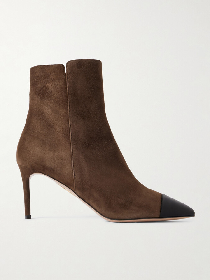 Aquazzura Milanese Leather-trimmed Suede Ankle Boots - Brown
