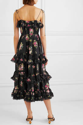 Zimmermann Honour Lace-trimmed Tiered Floral-print Silk Dress - Black
