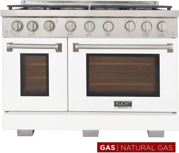 Kucht Professional 48 in. 6.7 cu. ft. Double Oven Gas Range 7 Burners Freestanding Natural Gas Range in White
