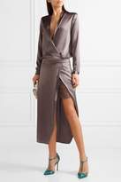 Thumbnail for your product : Michelle Mason Wrap-Effect Lace-Trimmed Silk-Satin Midi Dress