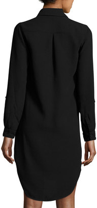 Neiman Marcus Button-Front High-Low Shirtdress, Black