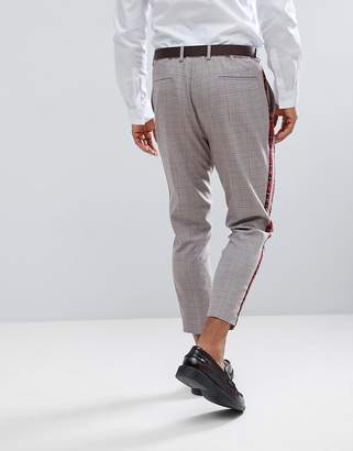 ASOS Design DESIGN tapered smart pants in check with tartan side stripes