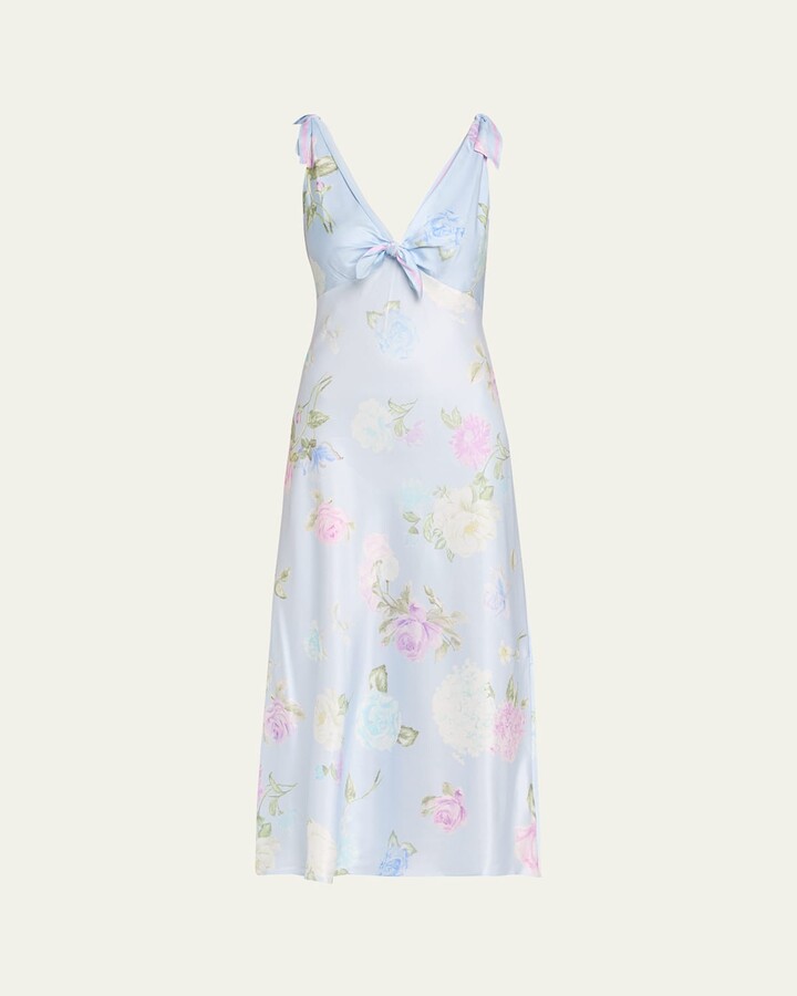 LoveShackFancy Perri Floral Scarf-Tie Maxi Dress