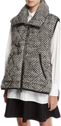 Moncler Eleagnus Tweed Quilted Vest w/ Fur Trim