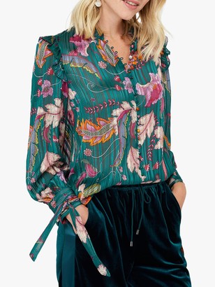 Monsoon Rosie Frill Floral Blouse, Teal