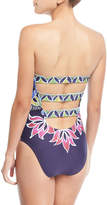 Thumbnail for your product : Trina Turk Lotus Batik-Print Bandeau One-Piece Swimsuit