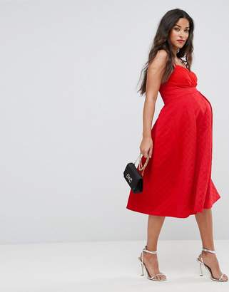 ASOS Maternity Scuba Quilted Prom Midi Dress with Gathered Bodice