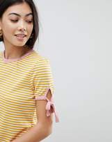 Thumbnail for your product : Miss Selfridge Petite Tie Sleeve Contrast Tip Stripe T-Shirt