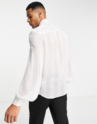 ASOS DESIGN pussybow sheer stripe shirt in white - ShopStyle