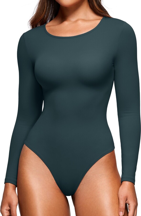 CRZ YOGA Butterluxe Women's Long Sleeve Crew Neck Bodysuit Sexy Body