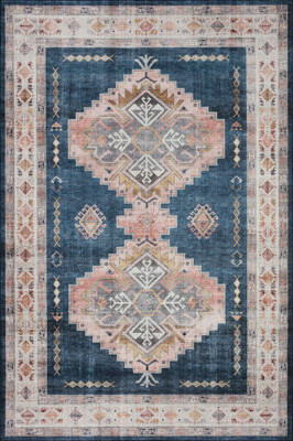 Dakota Fields Ethnic Classic Navy Powder Colored Woven Base Digital Print Rug