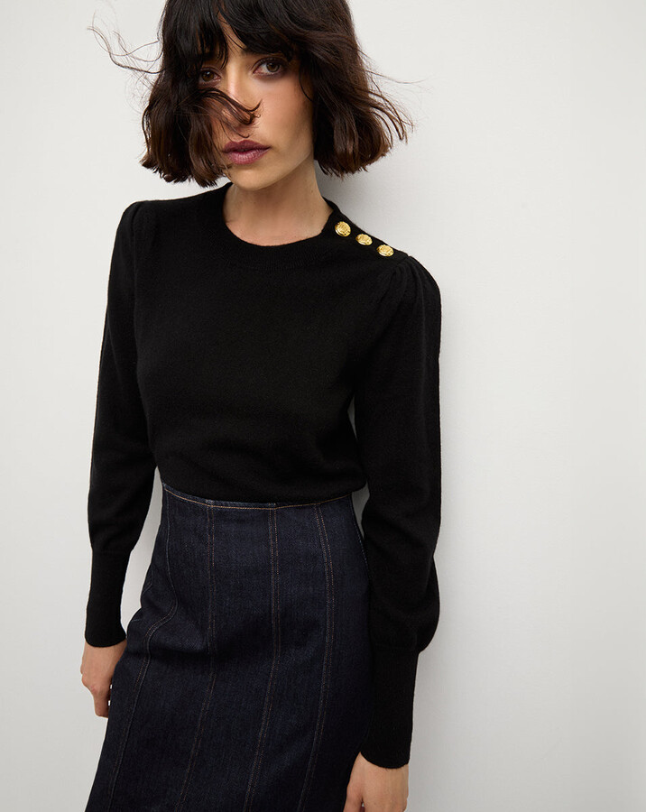 Nelia Cashmere Pullover Button Accent
