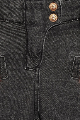 Balmain Moto-style Distressed Low-rise Skinny Jeans - Gray