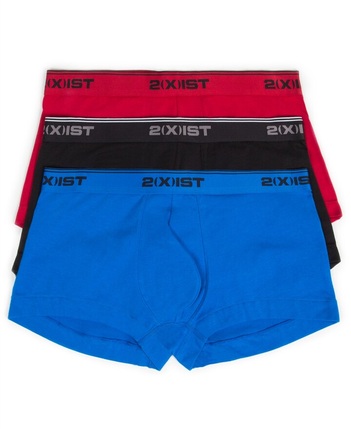 2xist Men's Cotton Stretch 3 Pack No-Show Trunk - Red/Black