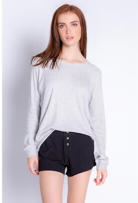 PJ Salvage Textured Lounge Solid Top, Heather Grey X-Small