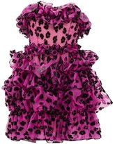 Thumbnail for your product : Christopher Kane Leopard-flocked Ruffled Silk-organza Mini Dress - Black Pink