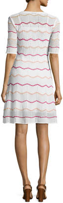 M Missoni Short-Sleeve Zigzag Knit A-Line Dress, White Pattern