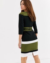 Thumbnail for your product : Paper Dolls stripe belted midi dress in olive and black