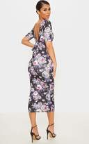 Thumbnail for your product : PrettyLittleThing Black Floral Print Tie Back Short Sleeve Midi Dress