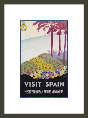 1000Museums Visit Spain - Mediterranean Fruits & Flowers Travel Poster by A. Vercher -Framed Giclee Print