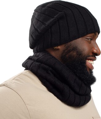 Hats&Cats Winter Slouch Hat Scarf Set for Men Fleece Lined Warm Knit  Slouchy Hat Neck Warmer Ski Hats Slouchy Skull Cap Beanie Black - ShopStyle