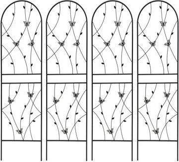Winston Porter 2 Pack Rustproof Metal Garden Trellis Galvanized Powder-coated Climbing Plant Support With Butterfly Deco One-person Assembly Outdoor Flower/vine/