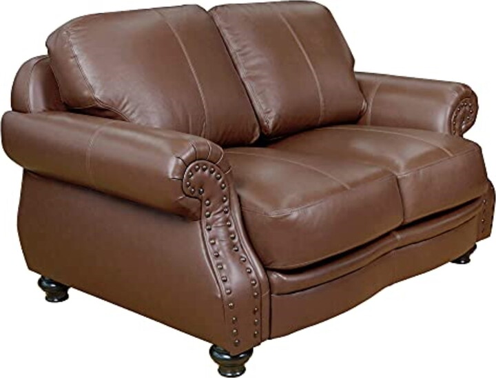 Sunset Trading Charleston 63" Top-Grain Leather Loveseat in Chestnut