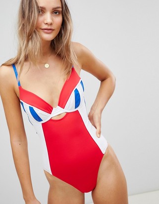 ASOS DESIGN color block cupped underwired swimsuit