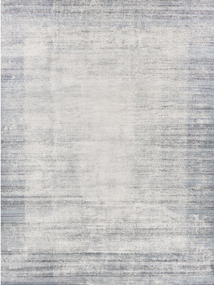 Exquisite Rugs Fine Pure Silk Hand-Knotted White/Blue Area Rug