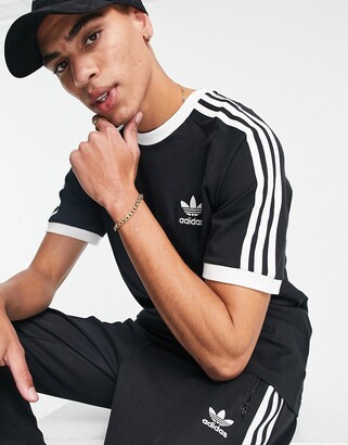 adidas adicolor three stripe t-shirt in black - ShopStyle