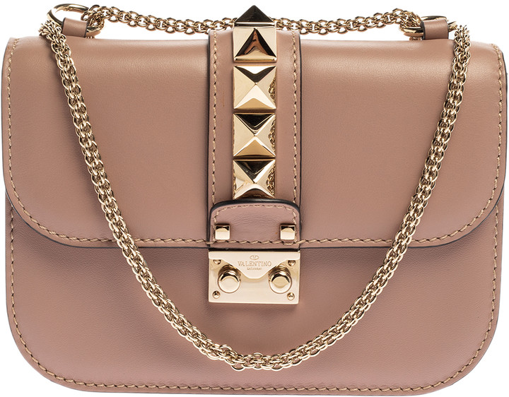 Valentino Neutral Beige Leather Small Rockstud Glam Lock Flap Bag -  ShopStyle