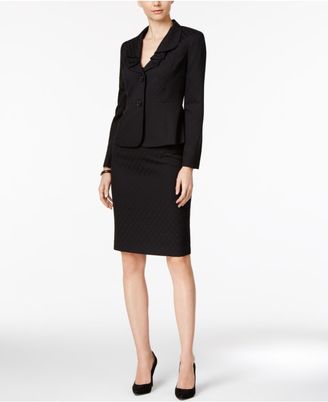 Le Suit Ruffle-Collar Jacquard Skirt Suit