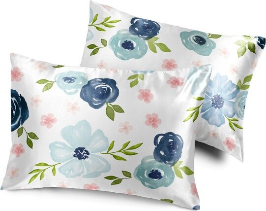 Sweet Jojo Designs SweetJojoDesignsGirlDecorativeSatinPillowcasesWatercolorFloralPinkBlueandGrey2pc