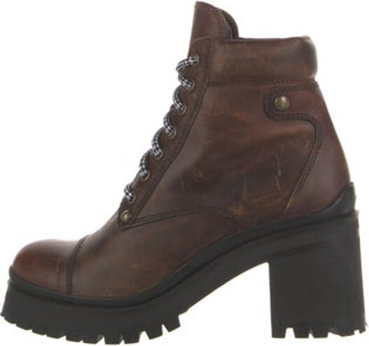 Miu Miu Leather Ankle Combat Boots Brown Round-Toes Platform Lace-Up Closure at Uppers Designer